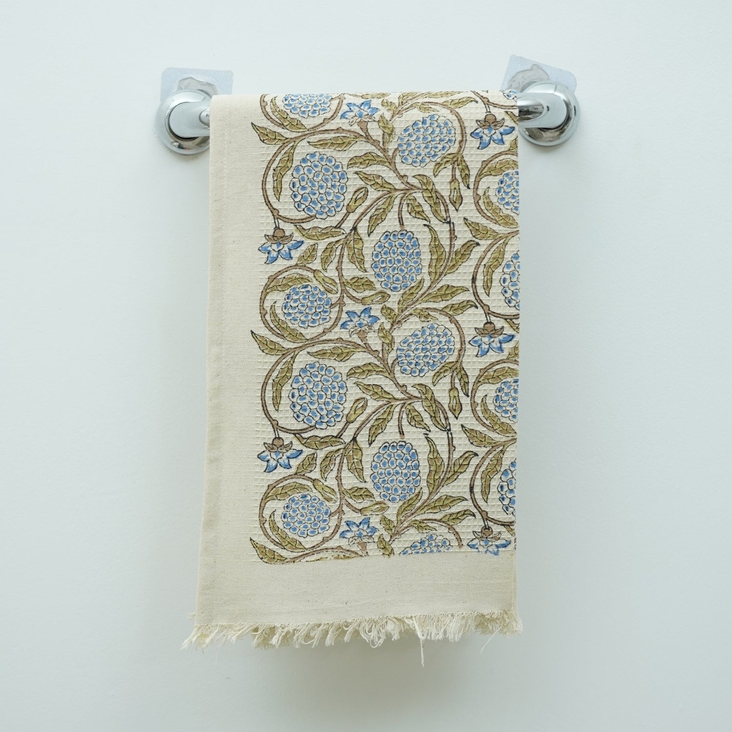 Cotton Block Printed Floral Luxury Waffle Hand Towels Meraki Blue By Fabdivine