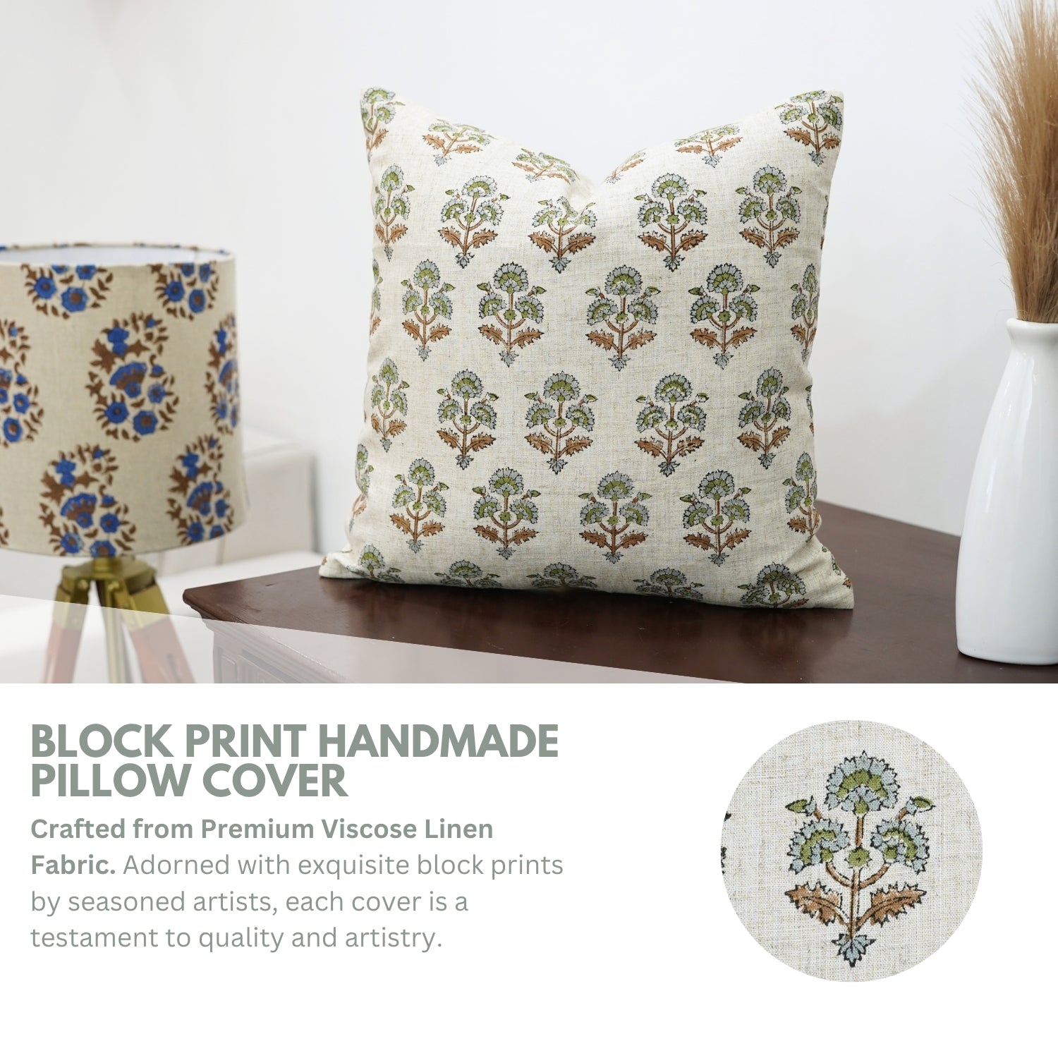 Block Print Viscose Linen Pillow Cover-Traffic Light