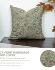 Kundanvan Handcrafted Viscose Pillow Cover – Green & Brown Floral Block Print Elegance