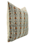 Linen Blend Handblock Floral Printed Cough Pillow Cover for Living Room - Rakhi Flower in Orange color