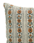 Linen Blend Handblock Floral Printed Cough Pillow Cover for Living Room - Rakhi Flower in Orange color