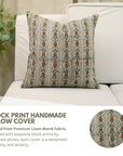 Linen Blend Handblock Floral Printed Cough Pillow Cover for Living Room - Rakhi Flower in Orange color