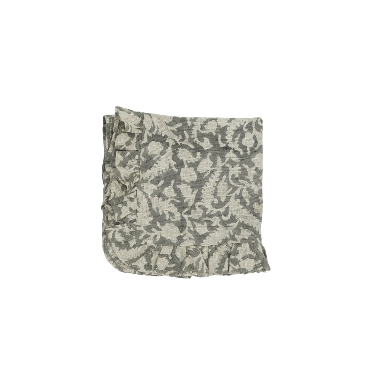 Classic Floral Printed Pure Linen Table Frill Napkins - Black Forest Gray Handmade Elegance