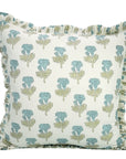 Block Print Thick Cotton White Frill Pillow Cover-Manmohan