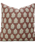 Lumber Designer Handmade Leaf Printed Linen Blend Throw Cushion Cases for Farmhouse - Mayur Red