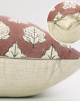 Lumber Designer Handmade Leaf Printed Linen Blend Throw Cushion Cases for Farmhouse - Mayur Red