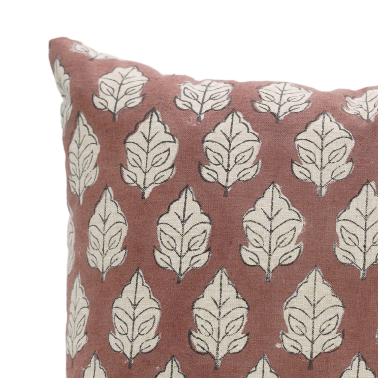 Lumber Designer Handmade Leaf Printed Linen Blend Throw Cushion Cases for Farmhouse - Mayur Red