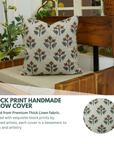 Block Printed Floral Handcrafted Thick Linen Pillow/Cushion Cases - Chahat