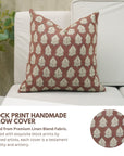 Lumber Designer Handmade Leaf Printed Linen Blend Throw Cushion Cases for Farmhouse - Mayur Red