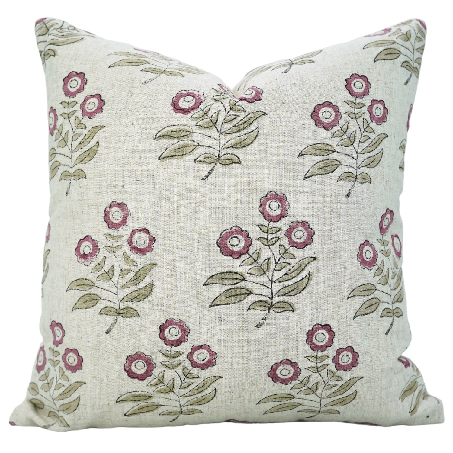 Throw Pillow Cover Viscous Linen – Neha Pink Floral Hand Block Printed Design By Fabdivine.