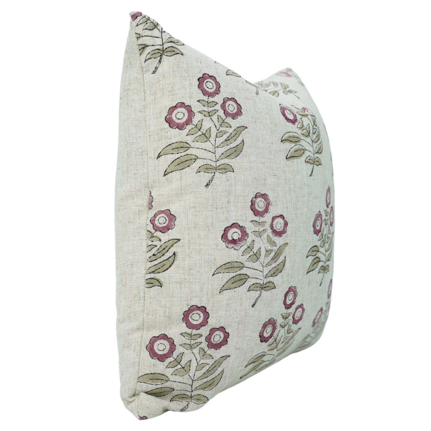 Throw Pillow Cover Viscous Linen – Neha Pink Floral Hand Block Printed Design By Fabdivine.