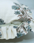 Block Print Off-White Linen Frill Pillow Cover-Morpankh