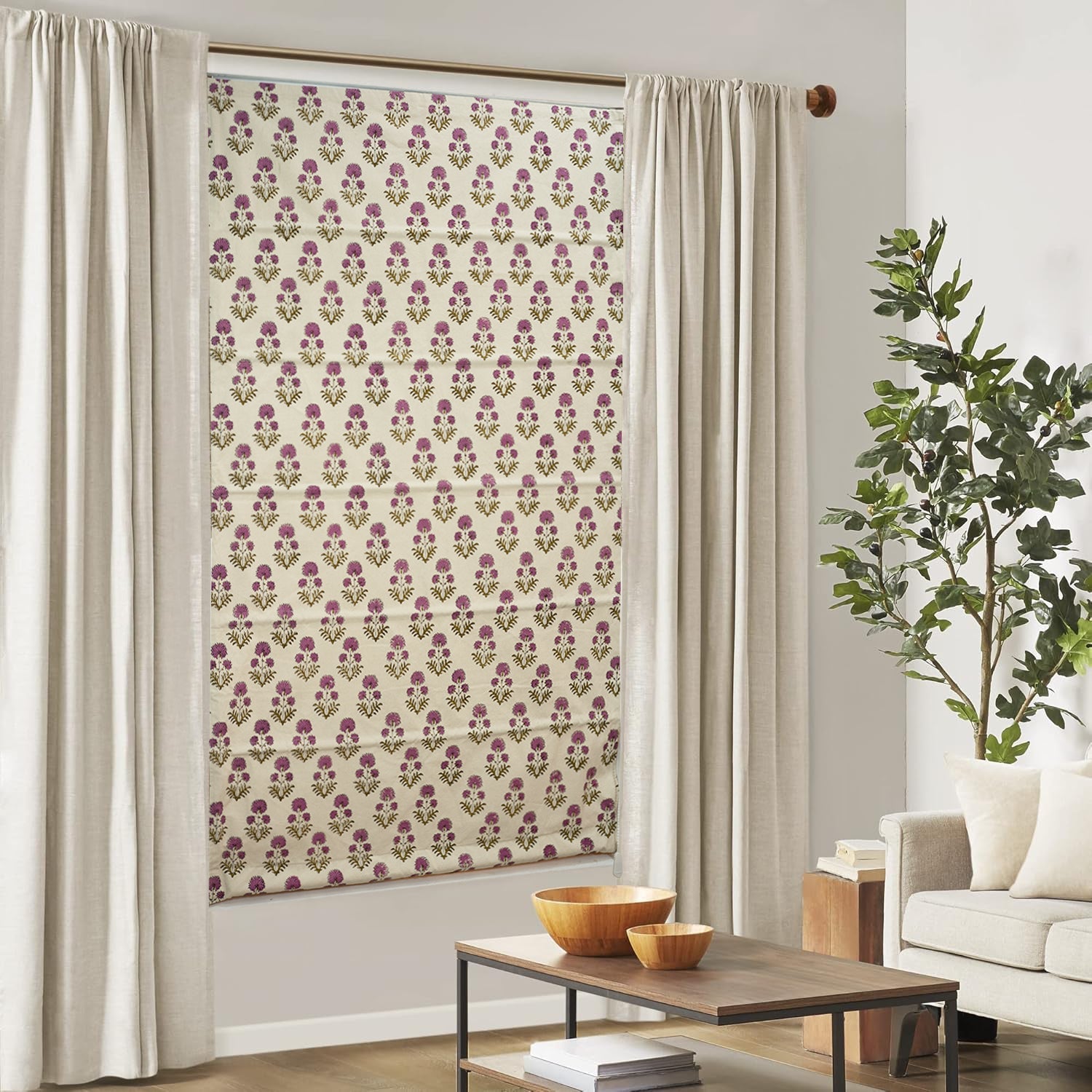 Thick Cotton Block Print Floral Window Valance-Rishi