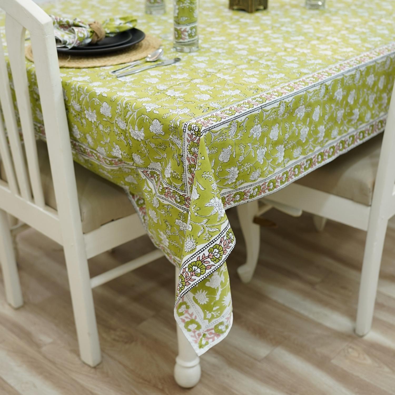 FLORAL BLOCK PRINT HANDMADE DECORATIVE INDIAN TABLE COVERING IN COTTON FABRIC - NAYAB