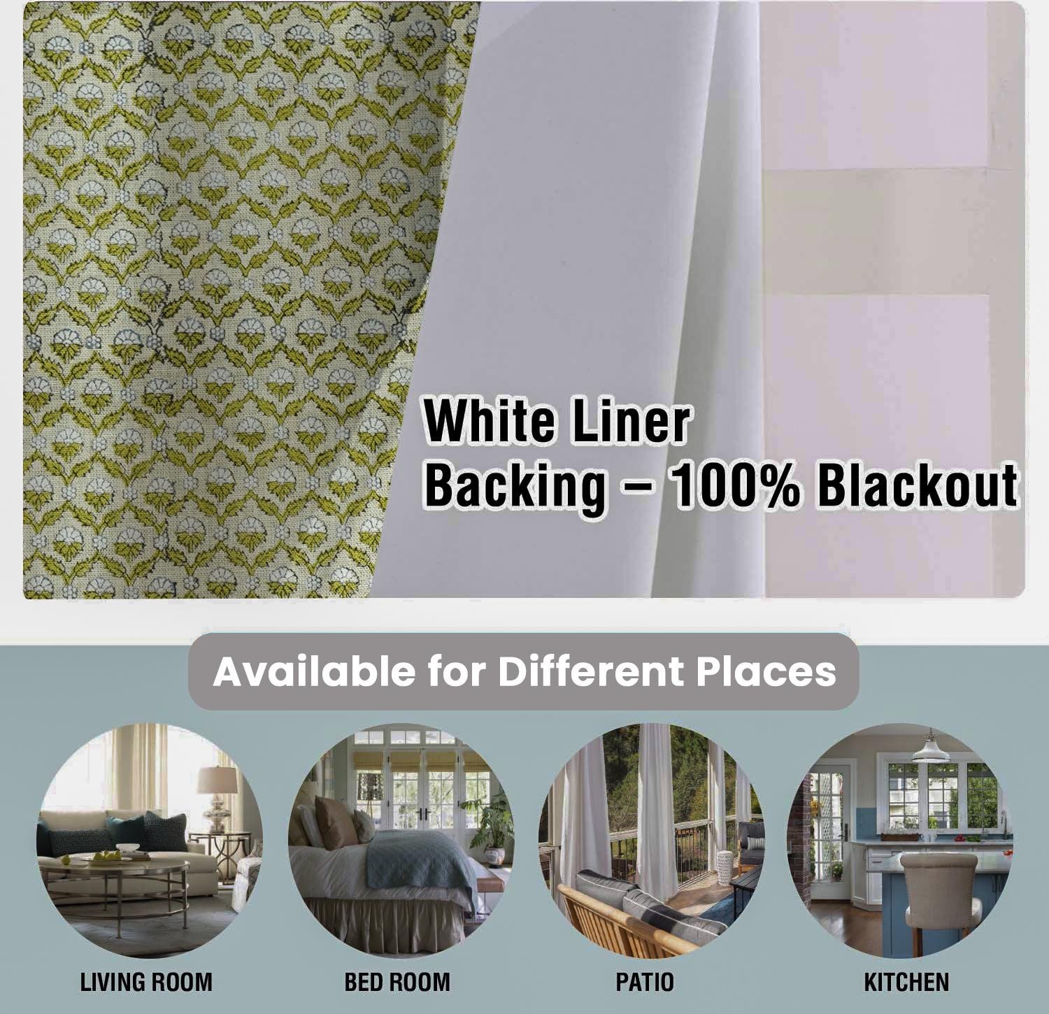 Pure Linen Blackout Grommet Curtain - Room Darkening Hand Block Print Window Treatment - Madhuvan