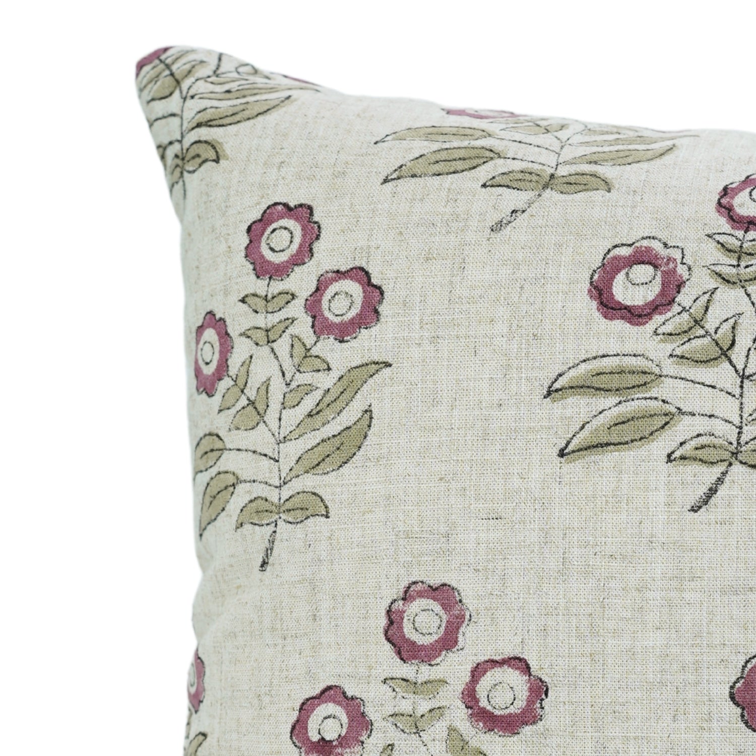 Throw Pillow Cover Viscous Linen – Neha Pink Floral Hand Block Printed Design By Fabdivine.