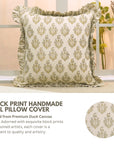 Block Print Duck Canvas Frill Pillow Cover- Neelgagan