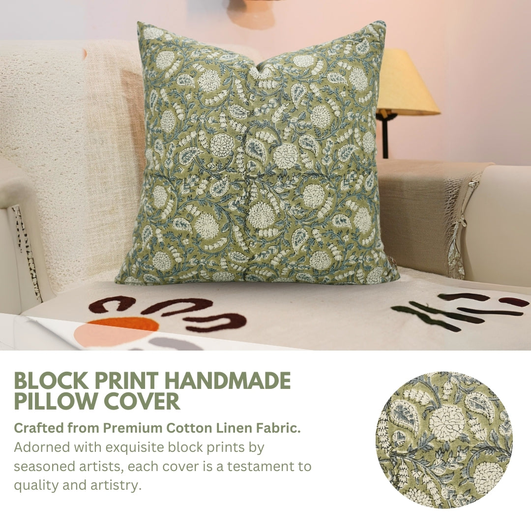 Cotton Linen Block Print Designer Boho Pillow/Cushion Cover Set Of 4- Gopi