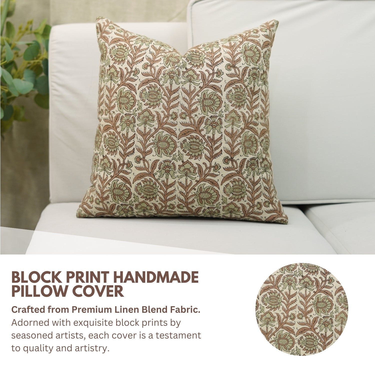 Handmade Floral Viscose Linen Cushion Wrap Boho Pillow Cover – Custard Apple Peach