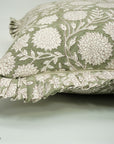 Block Print Frill Pillow Cover For Décor -Rajat