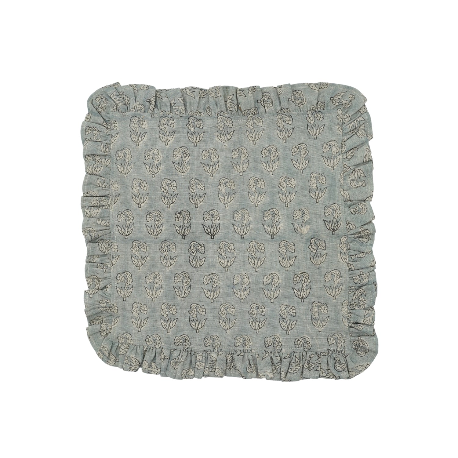 Traditional Sage Green SuperStar Handblock Printed Pure Linen Table Napkins with Frill