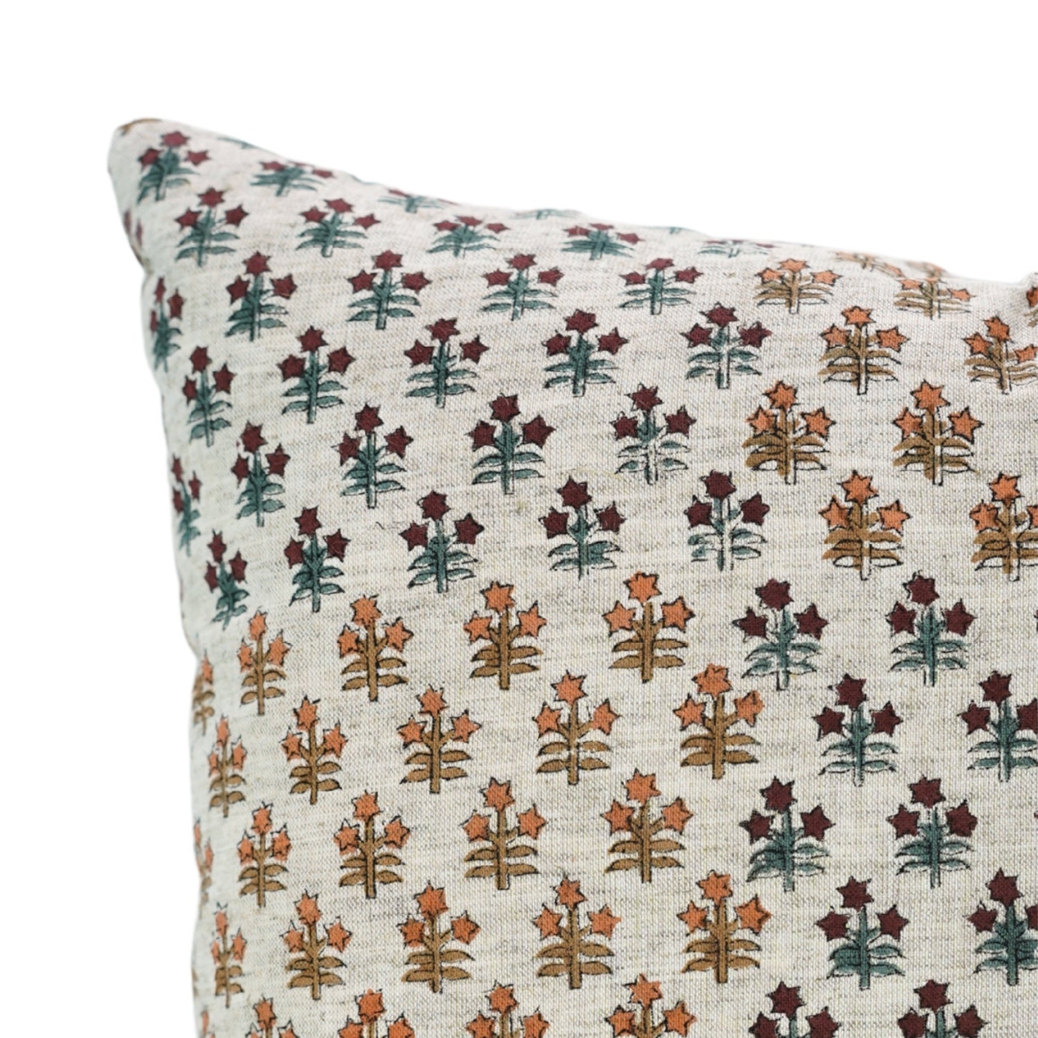 Classic Floral Handblock Printed Cushion Protector Sustainable Kesariya Style with Red - Viscous Linen