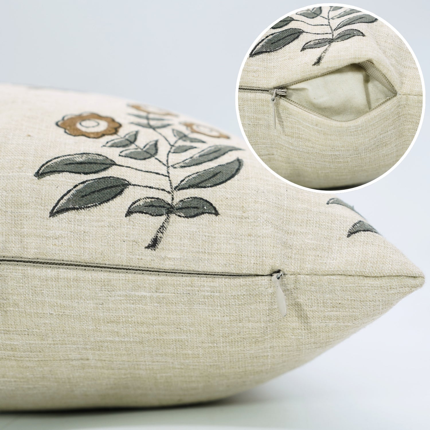 Elegant Designer Floral Printed Throw Pillow Cover With Neha Brown - Linen Blend  