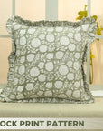 Block Print Frill Pillow Cover For Décor -Rajat