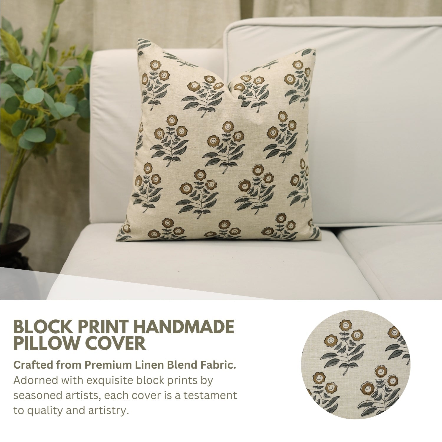 Elegant Designer Floral Printed Throw Pillow Cover With Neha Brown - Linen Blend  