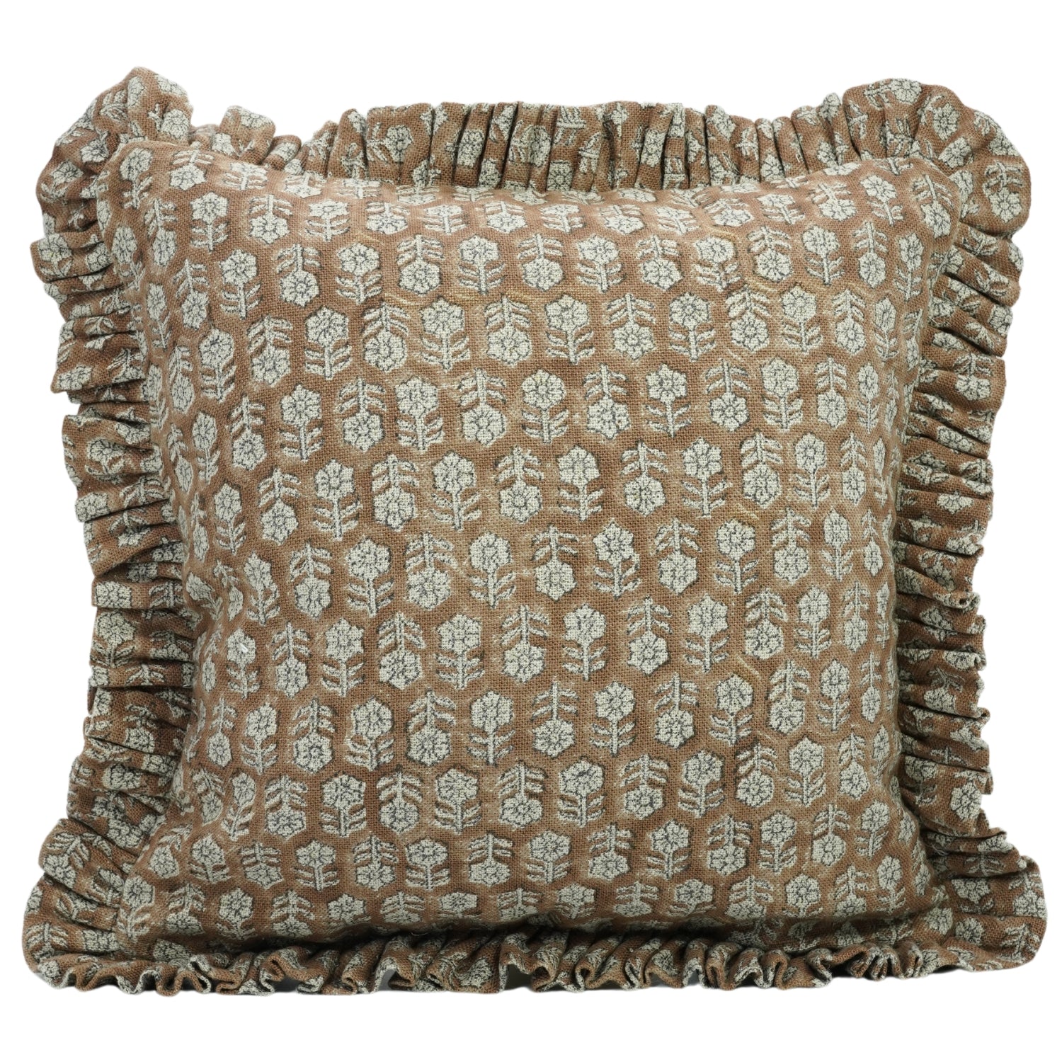 Block printed ruffled pillow cover by fabdivine