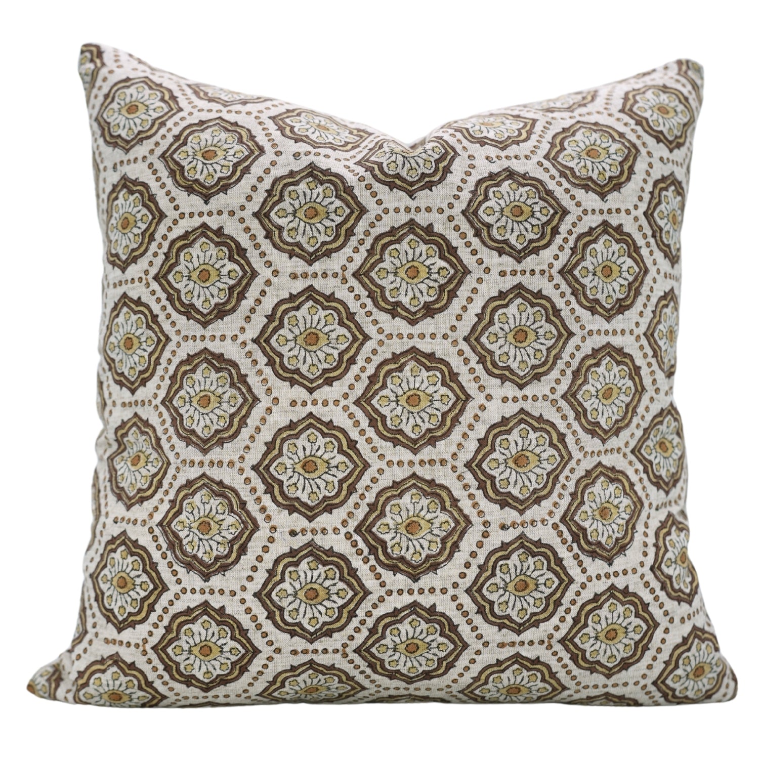 Block Printed Handloom Floral Pillow Wrap for Living Room - A Vintage Linen Touch Charkha Brown 