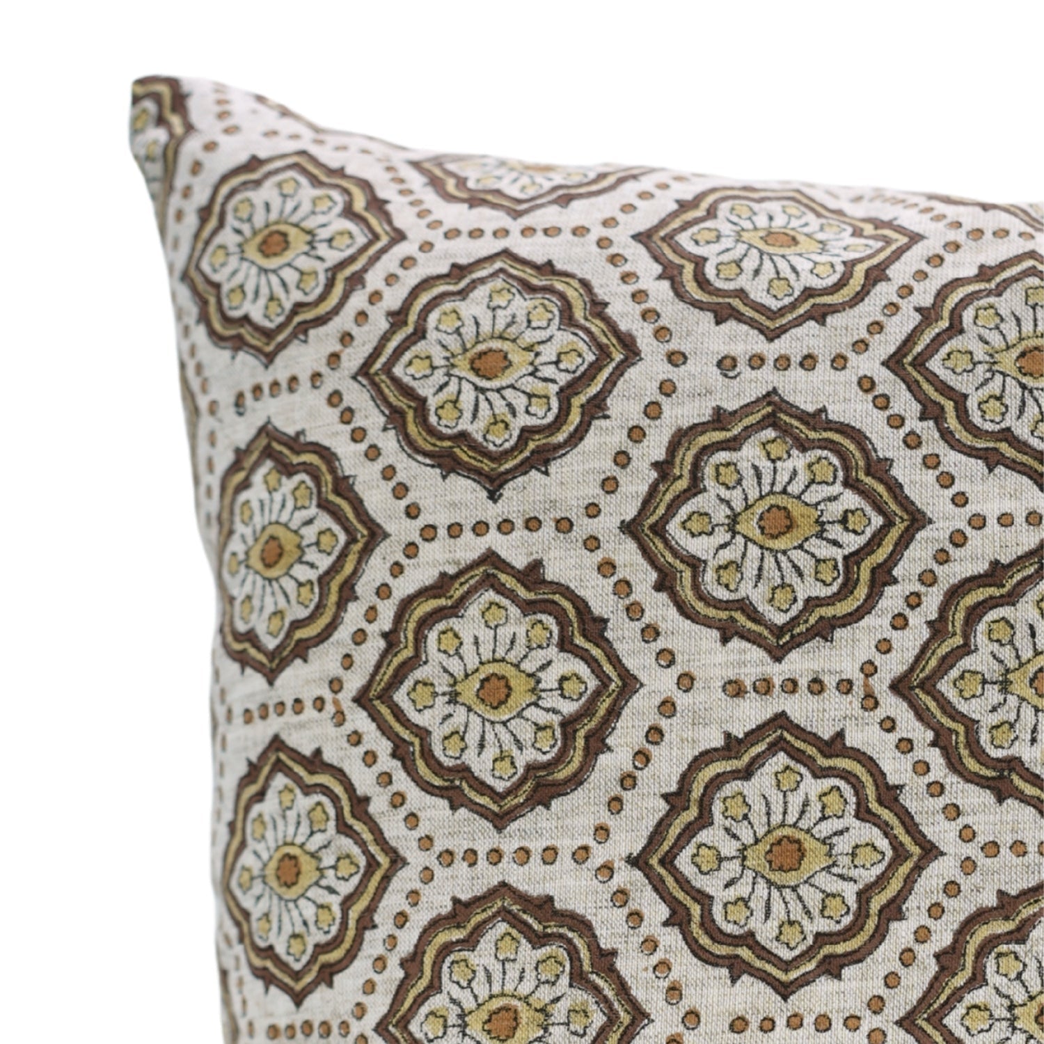 Block Printed Handloom Floral Pillow Wrap for Living Room - A Vintage Linen Touch Charkha Brown 