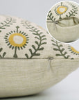 Decorative Floral Handmade Sofa/Cough Cushion Cases in Linen Blend - Lehar in Mustard & Green  