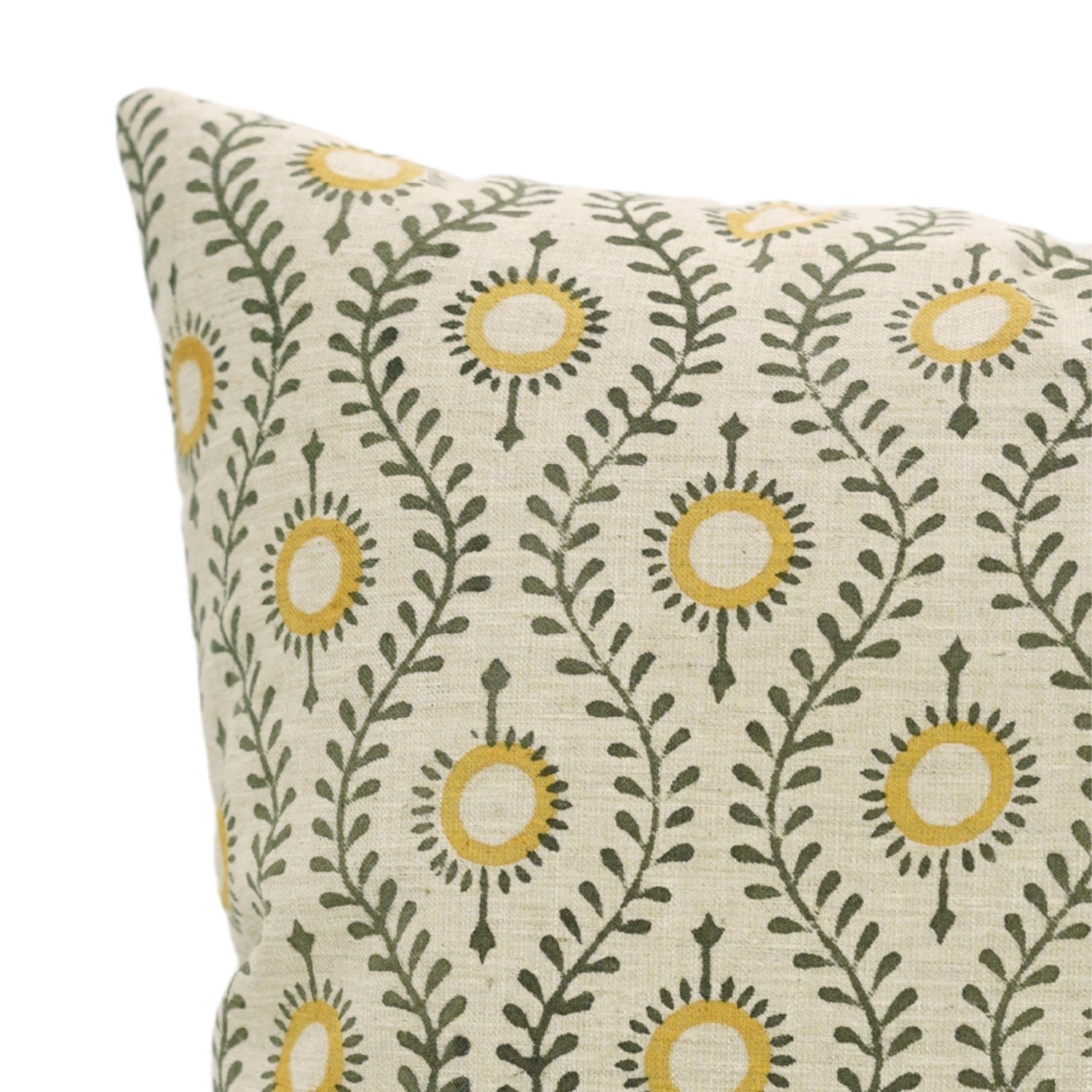 Decorative Floral Handmade Sofa/Cough Cushion Cases in Linen Blend - Lehar in Mustard & Green  