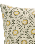 Decorative Floral Handmade Sofa/Cough Cushion Cases in Linen Blend - Lehar in Mustard & Green  