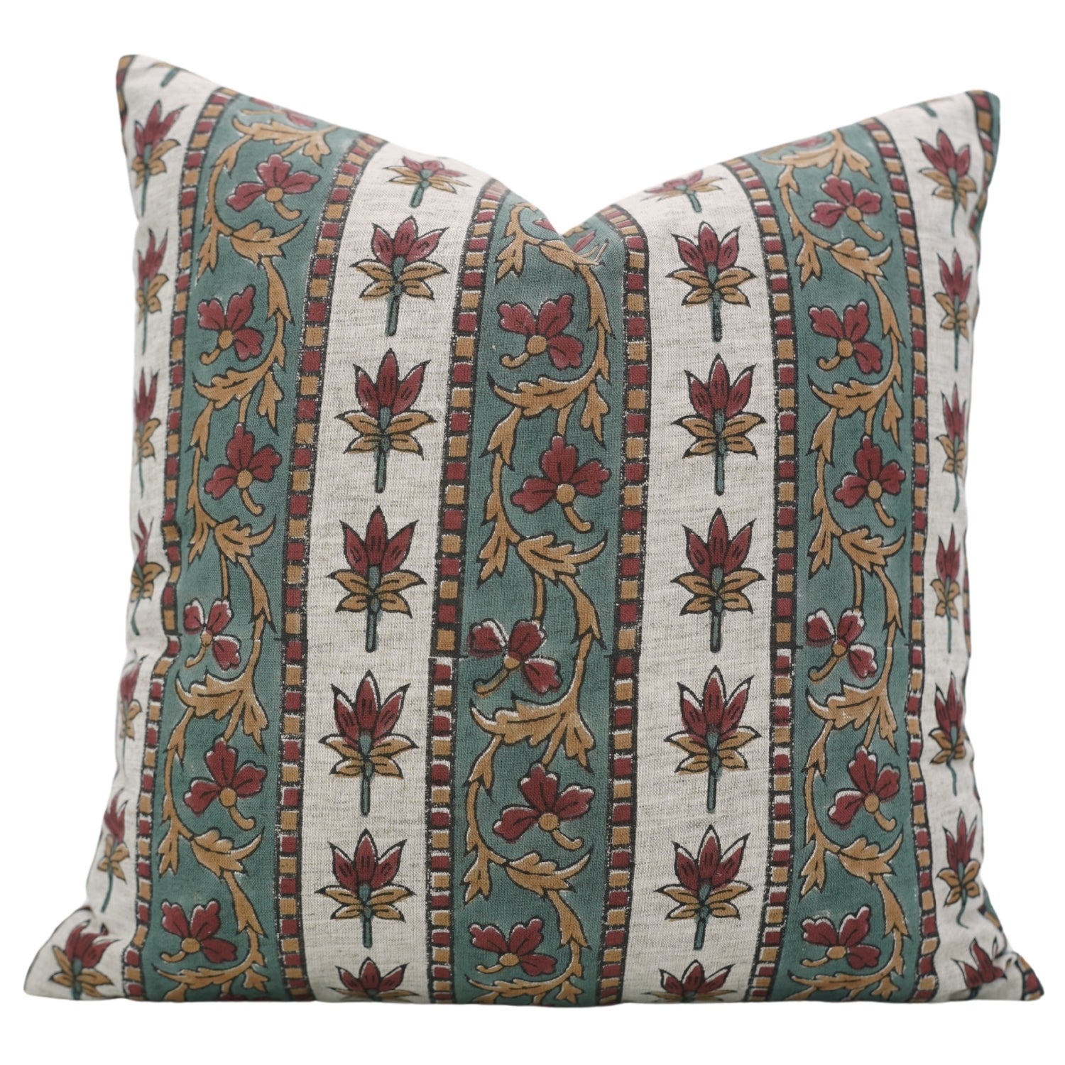 Timeless Bohemian Handmade Floral Printed Laxmi Red Cushion Case - Viscous Linen Charm