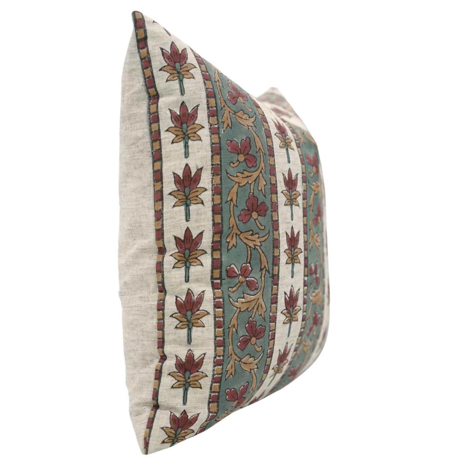 Timeless Bohemian Handmade Floral Printed Laxmi Red Cushion Case - Viscous Linen Charm