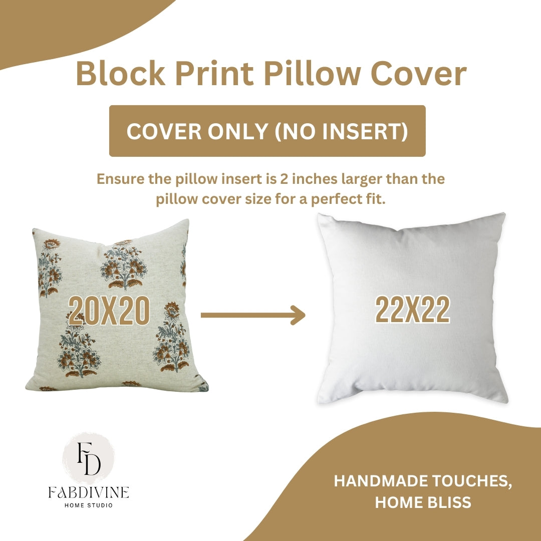 Set Of 4 Throw Pillow Cover “Designer Collection Of Hand Block Print Cotton Linen- Govardhan