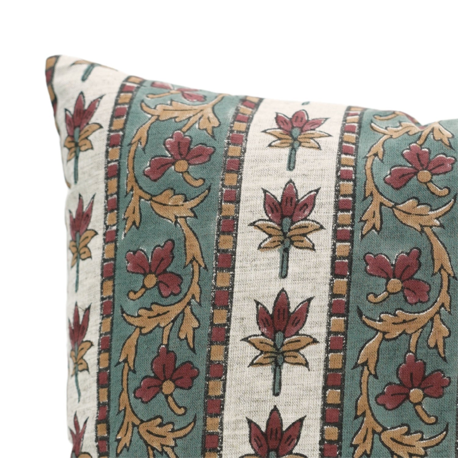 Timeless Bohemian Handmade Floral Printed Laxmi Red Cushion Case - Viscous Linen Charm