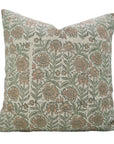 Custard Apple Brown Handblock Printed Floral Cushion Wrap – Linen Blend Farmhouse Charm