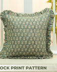 Block Print  Thick Linen Pillow Cover- Tulsi Buti