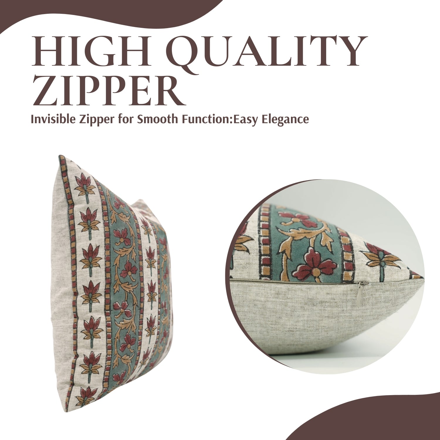 Timeless Bohemian Handmade Floral Printed Laxmi Red Cushion Case - Viscous Linen Charm