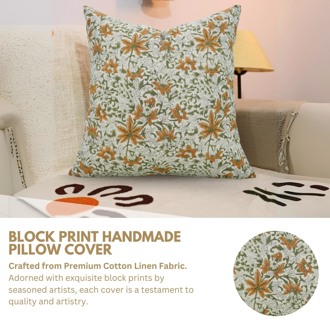 Block Print Cotton Linen Throw Pillow Cover Set Of 4- Saptrishi