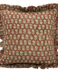 Block Printed Thick Linen Frill Pillow Cover - Tulsi Buti By Fabdivine