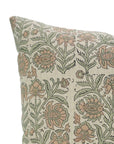 Custard Apple Brown Handblock Printed Floral Cushion Wrap – Linen Blend Farmhouse Charm