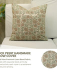 Custard Apple Brown Handblock Printed Floral Cushion Wrap – Linen Blend Farmhouse Charm