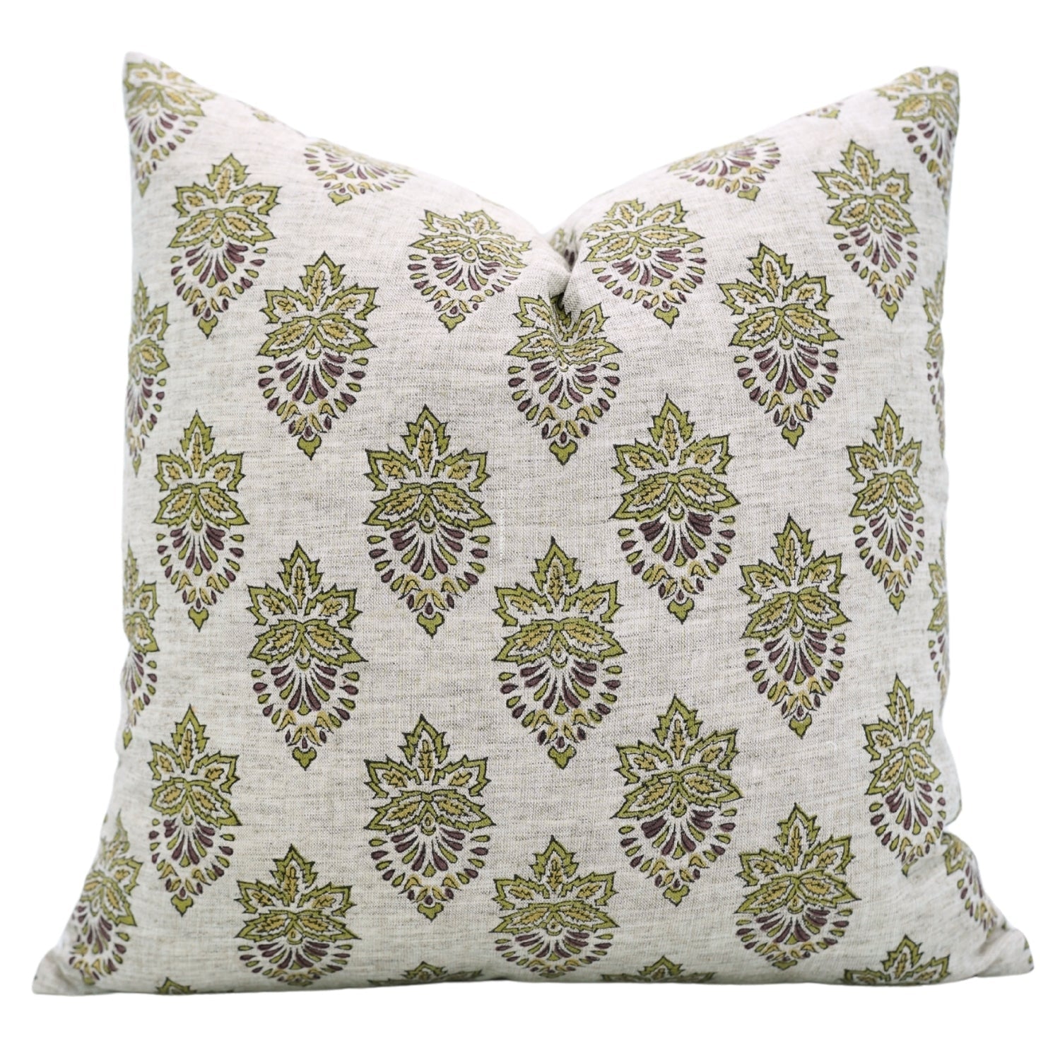 Viscose Linen Throw Cushion Cover – Samrat Green Handblock Printed Floral