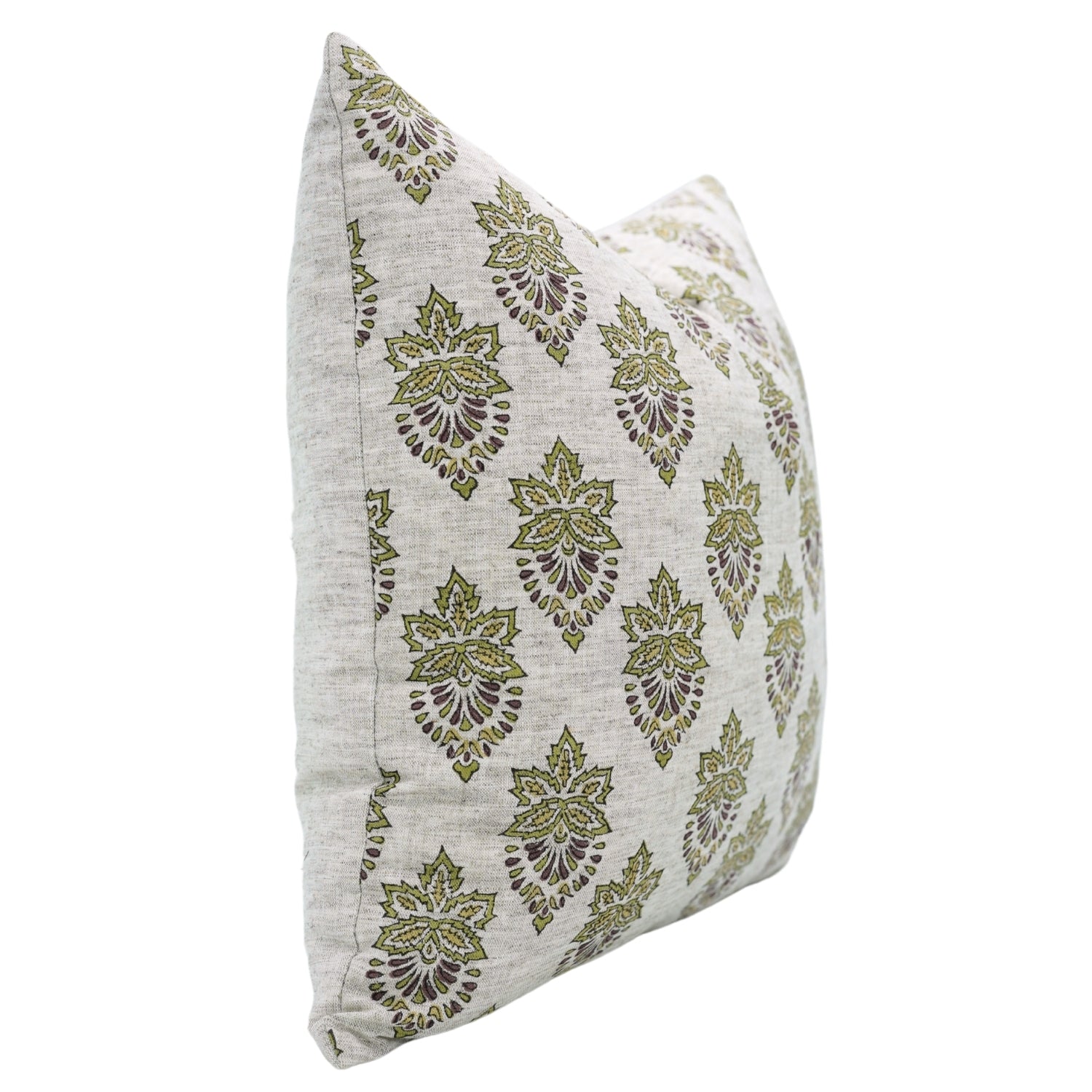 Viscose Linen Throw Cushion Cover – Samrat Green Handblock Printed Floral