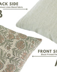 Custard Apple Brown Handblock Printed Floral Cushion Wrap – Linen Blend Farmhouse Charm