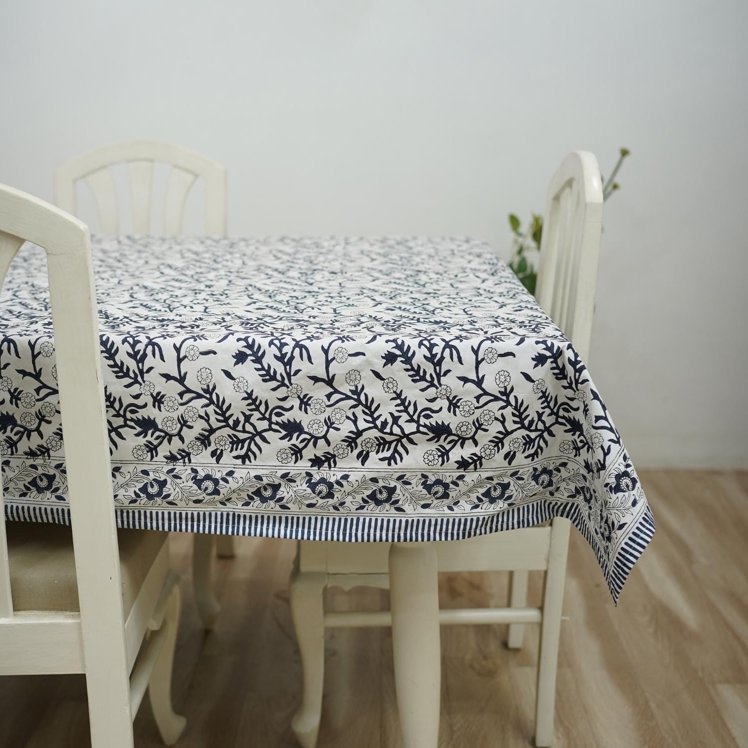 BLOCK PRINTED FLORAL HANDMADE DECORATIVE COTTON TABLE COVERING AND RUNNER - SEHJAN